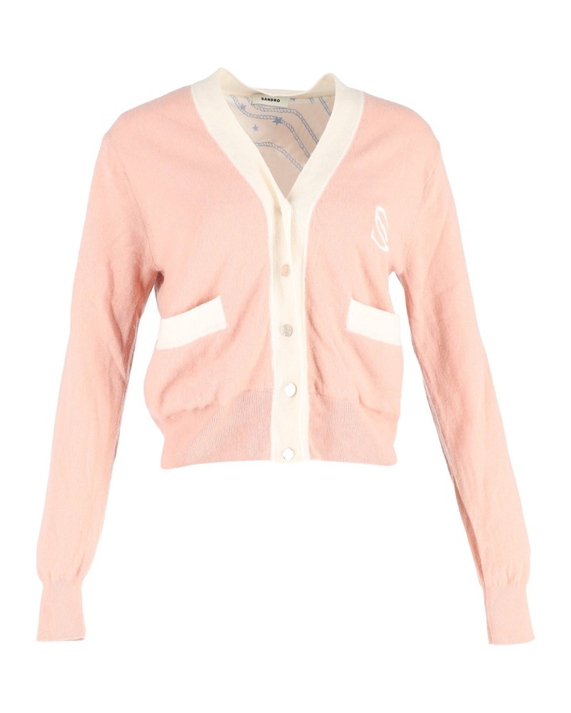 Sandro Button-Front Cardigan in Pink Wool 7748646404156