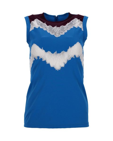 Valentino Lace-Trimmed Sleeveless Top in Blue Polyamide 7748646142012