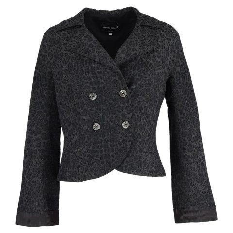 Giorgio Armani Animal Print Double-Breasted Jacket in Grey Wool 7748646895676