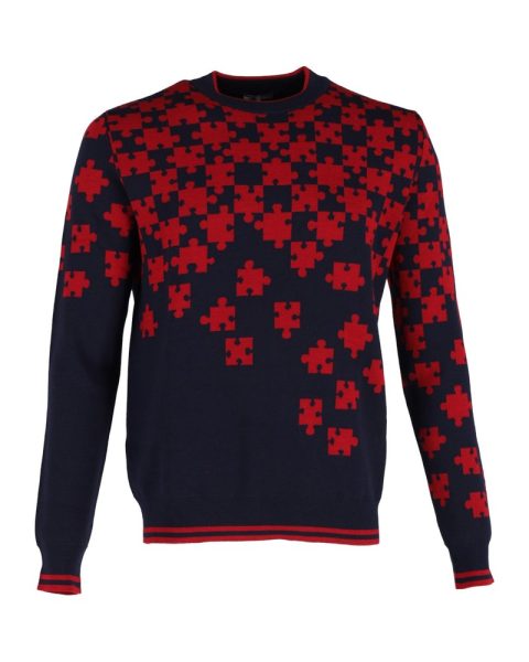 Lanvin Puzzle Sweater in Red and Navy Blue Wool 7748645978172