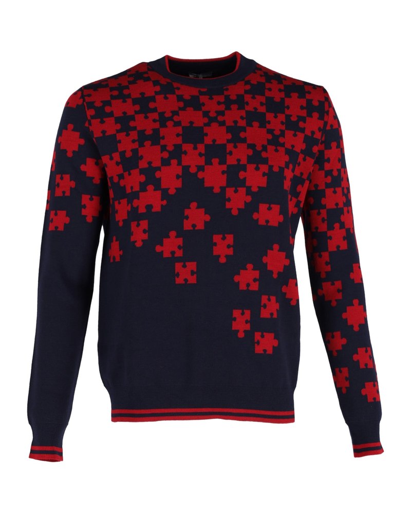 Lanvin Puzzle Sweater in Red and Navy Blue Wool 7748645978172