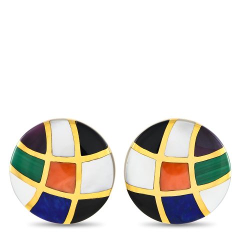 Asch Grossbardt 14K Yellow Gold Coral, Lapis, Mother of Pearl, Onyx Clip-On Earrings AG15-091124