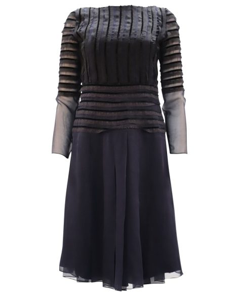 Oscar De La Renta Lace-trimmed Dress in Blue Silk 7748651614268