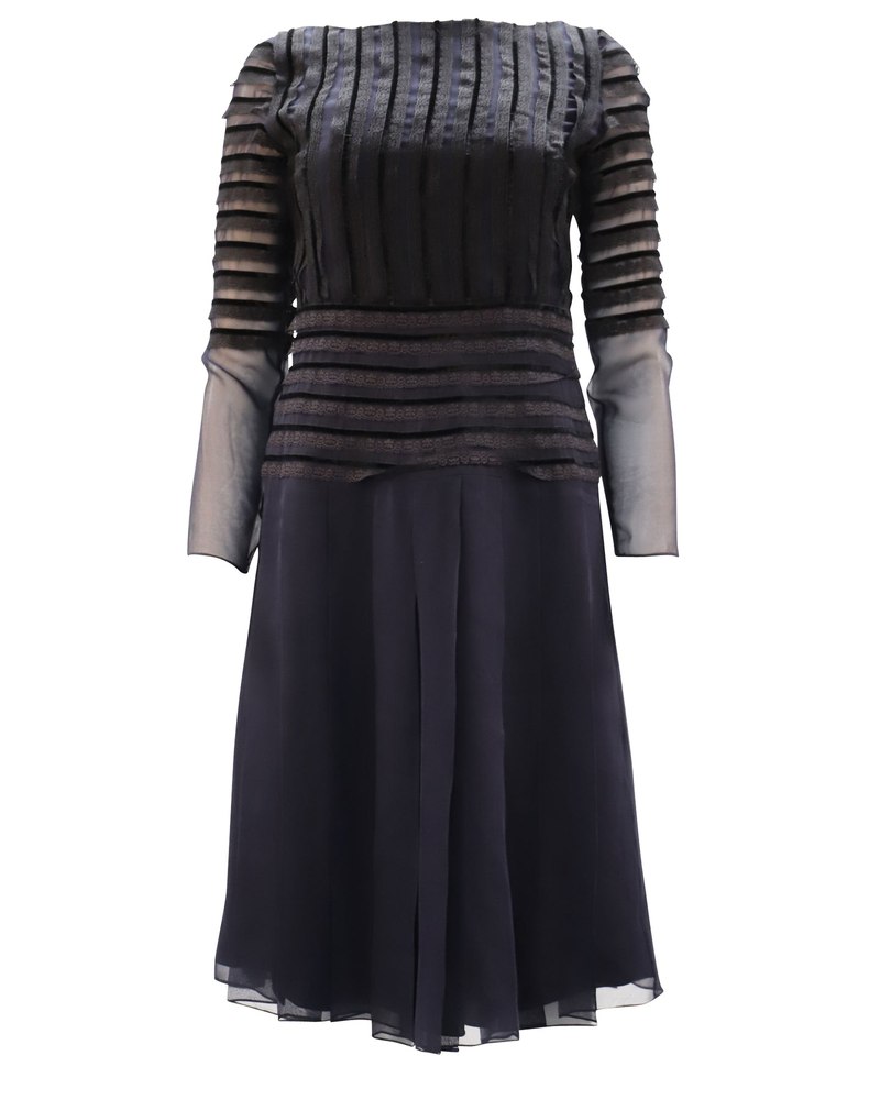 Oscar De La Renta Lace-trimmed Dress in Blue Silk 7748651614268