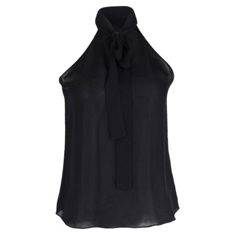 Nili Lotan Zelie Pussy-Bow Halter Top in Black Silk