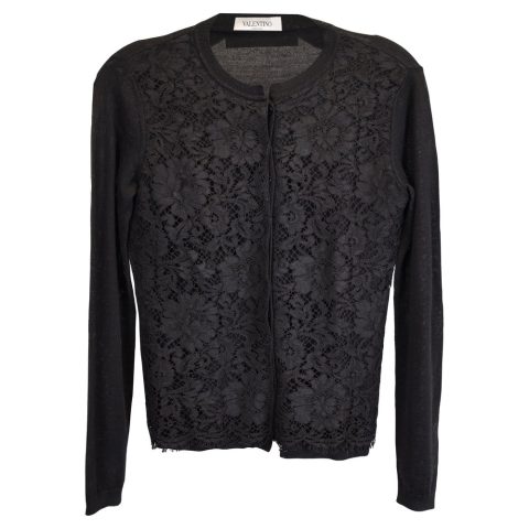 Valentino Lace Cardigan in Black Cashmere 7748652204092