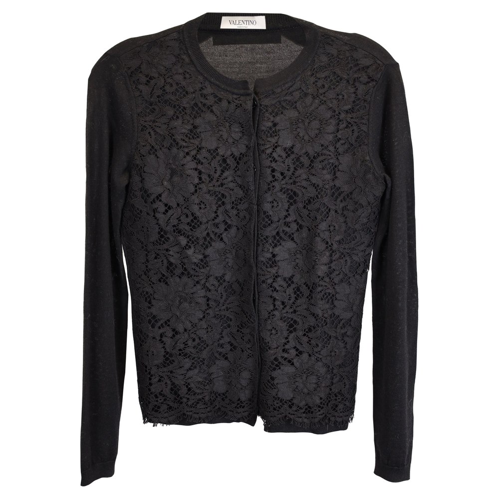 Valentino Lace Cardigan in Black Cashmere 7748652204092