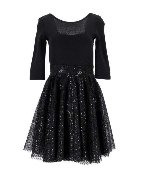 Maje Sequin Skirt Dress in Black Polyamide 7748652302396