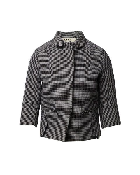 Marni Houndstooth Short Jacket in Black Wool