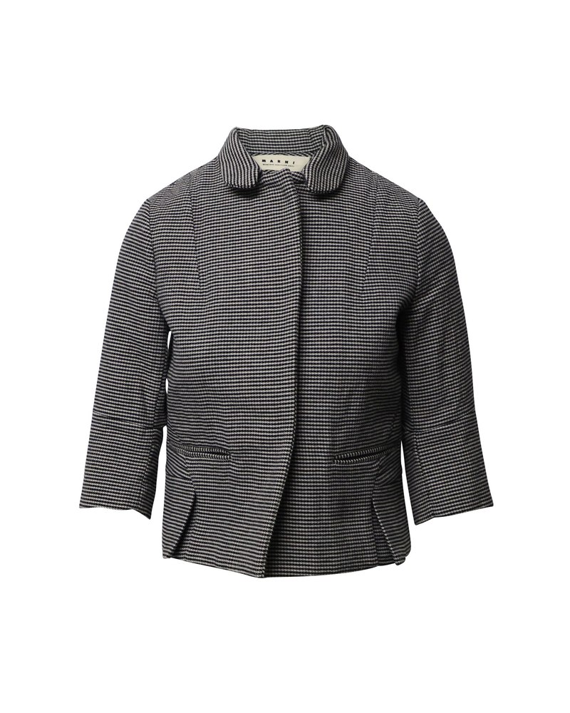 Marni Houndstooth Short Jacket in Black Wool