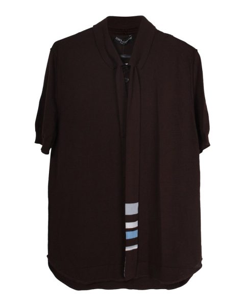 Dolce & Gabbana Polo Shirt with Tie Detail in Brown Virgin Wool 7748658528316