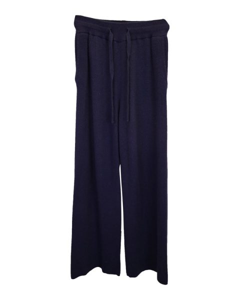 Nanushka Oni Ribbed-Knit Straight-Leg Pants in Navy Blue Wool 7748654202940