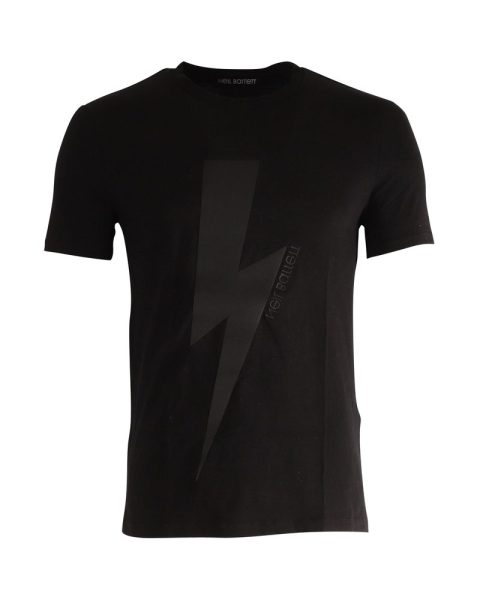 Neil Barrett Thunderbolt Tonal Print T-Shirt in Black Cotton 7748656660540