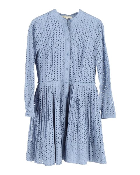Michael Michael Kors Daisy Eyelet Mini Dress in Light Blue Cotton 7748652662844