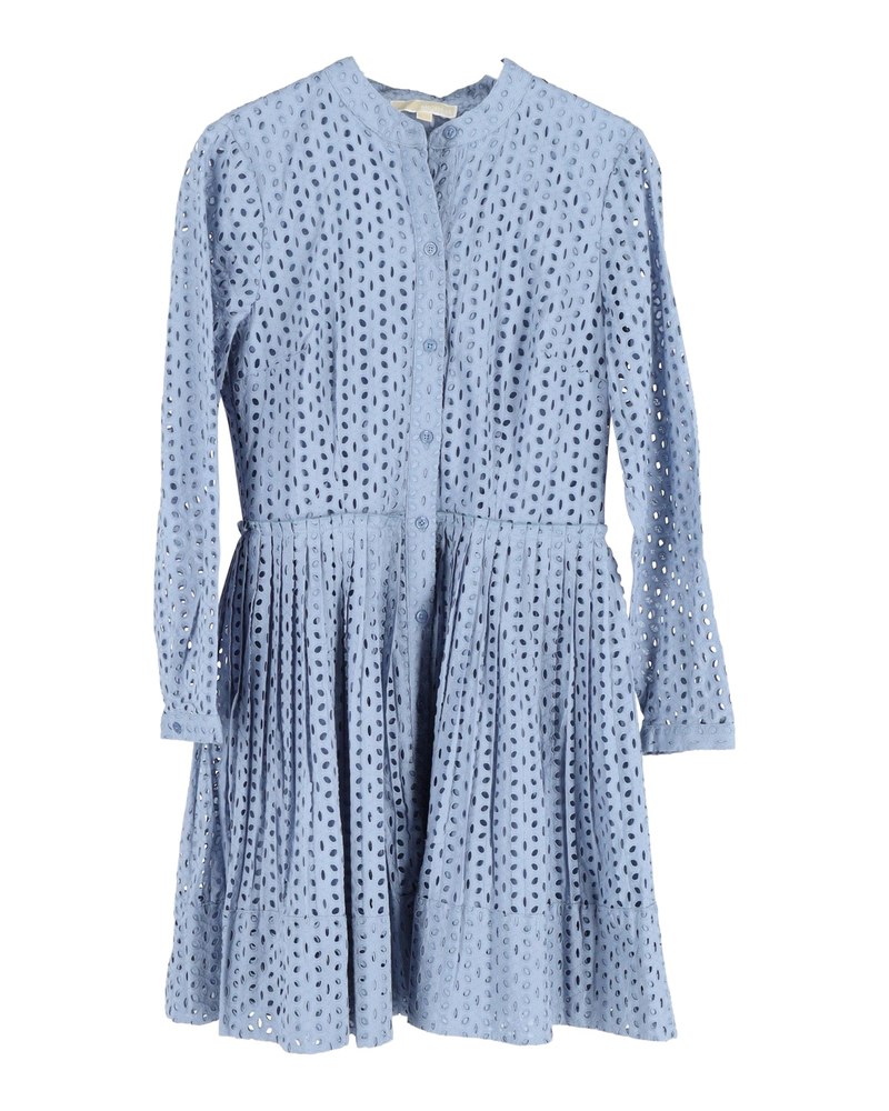 Michael Michael Kors Daisy Eyelet Mini Dress in Light Blue Cotton 7748652662844
