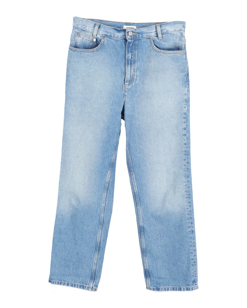 Sandro Logo-Embroidered Straight-Leg Jeans in Light Blue Cotton