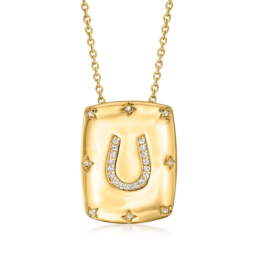 Ross-Simons Diamond Horseshoe Pendant Necklace in 18kt Gold Over Sterling. 18 inches