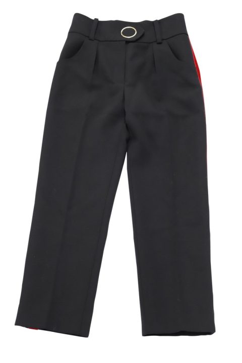 Petar Petrov Velvet Trim Straight Leg Pants in Black Wool 7748658331708