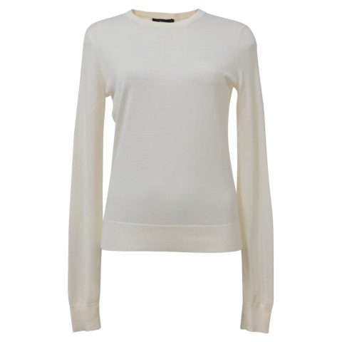 Theory Crewneck Regal Sweater in Ivory Wool 7748658757692