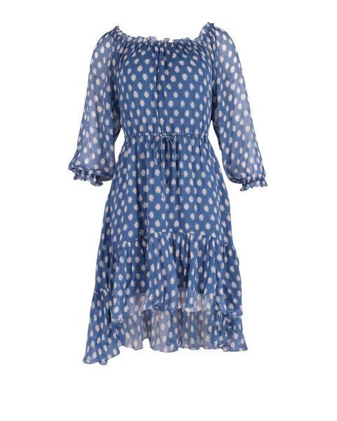 Diane Von Furstenberg Camila Off The Shoulder Dress in Blue Silk
