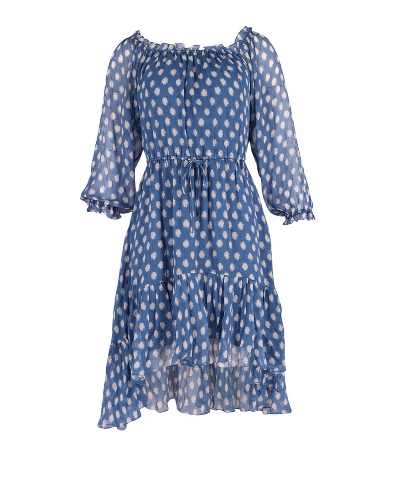 Diane Von Furstenberg Camila Off The Shoulder Dress in Blue Silk