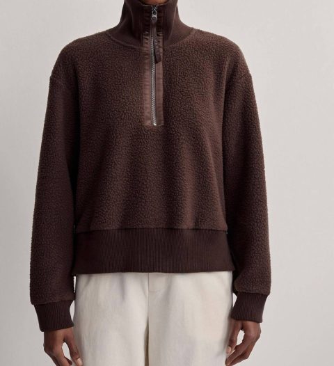 Roselle Half-Zip Fleece Sweatshirt In Dark Truffle
