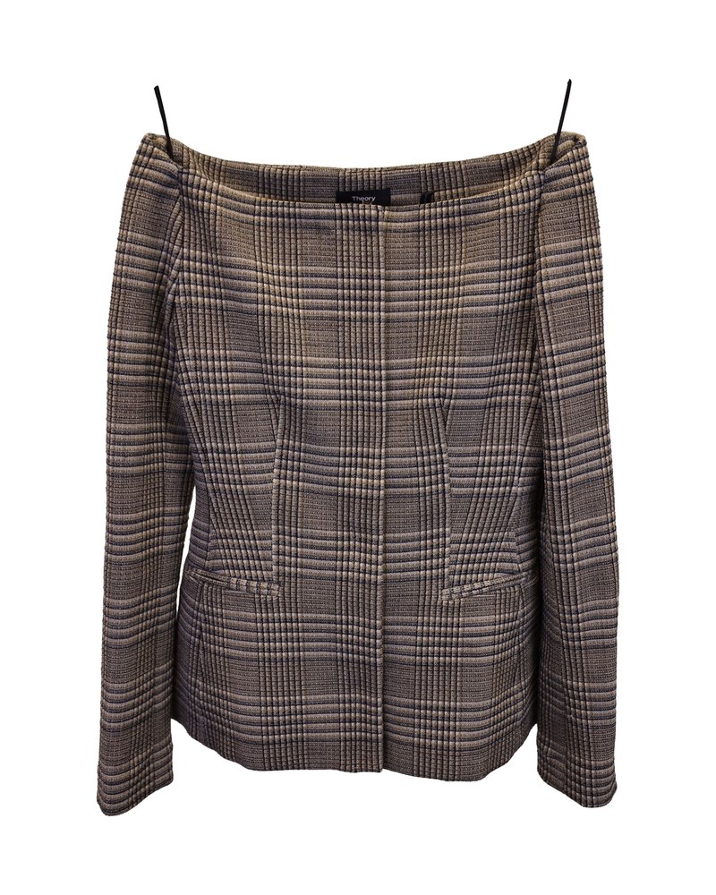 Theory Hadfield Off The Shoulder Stretch Jacket In Grey Wool 7748662951996