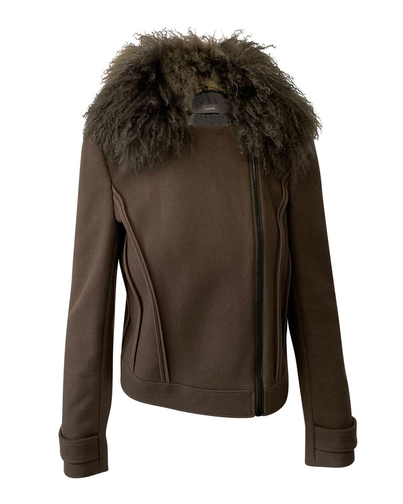 Joseph Khaki Jacket with Fur Collar 7748663476284