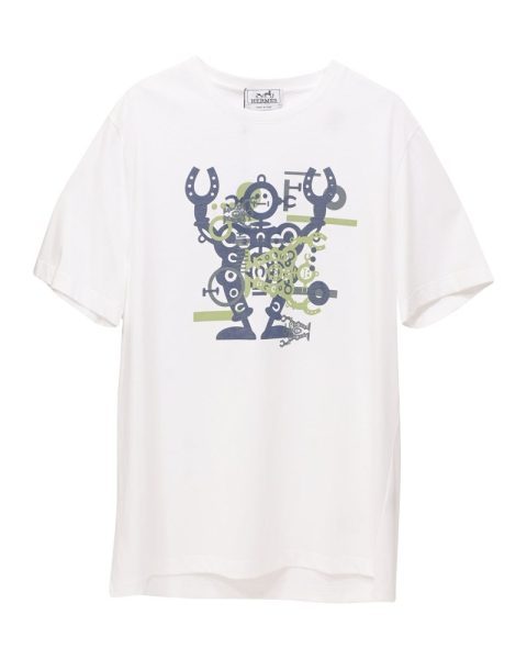 Hermes Robot-Print T-Shirt in White Cotton 7748663115836