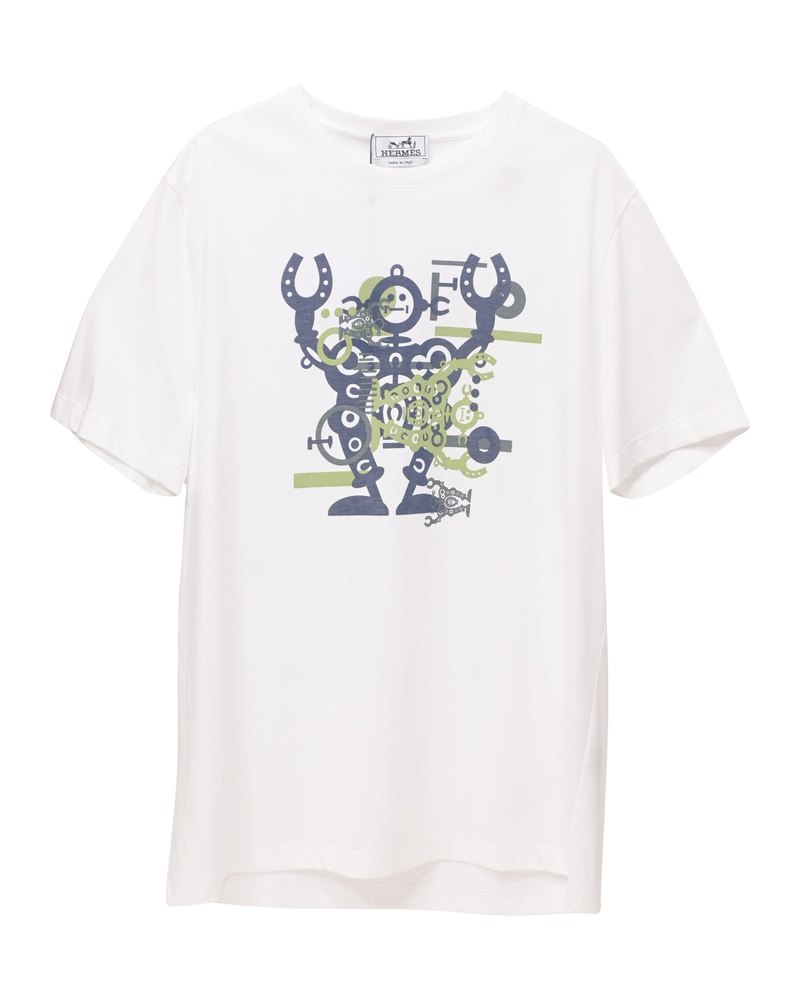 Hermes Robot-Print T-Shirt in White Cotton 7748663115836