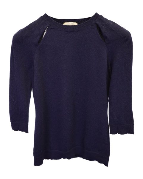 Nina Ricci Knit Cutout Sweater in Navy Blue Cashmere 7748666687548
