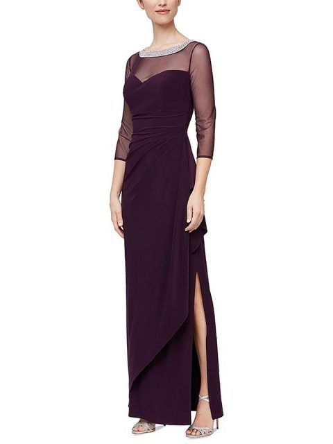 Womens Rhinestones Midi Evening Dress