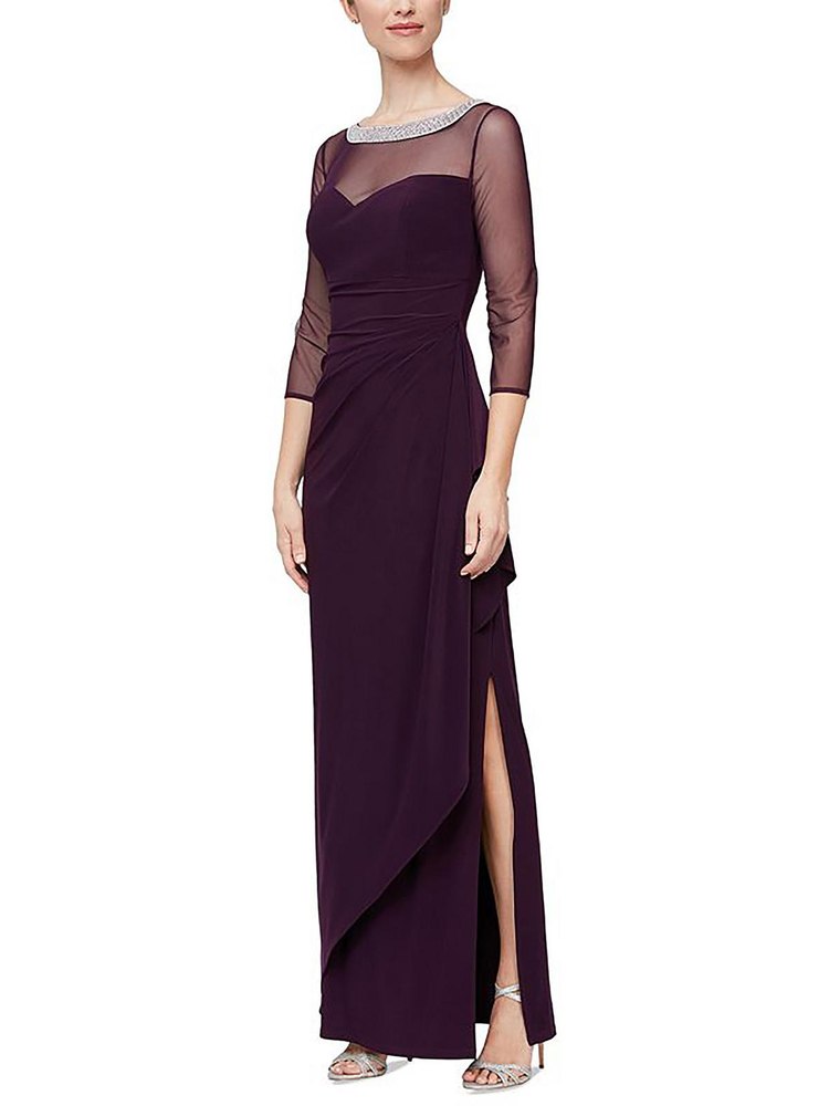 Womens Rhinestones Midi Evening Dress