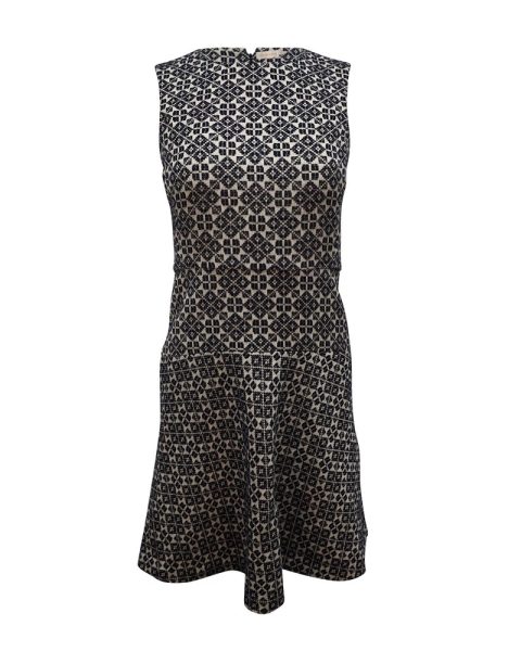 Tory Burch Geometric Embroidered Sleeveless Dress in Black and White Cotton