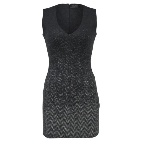 Dsquared2 V-Neck Mini Dress in Grey Virgin Wool