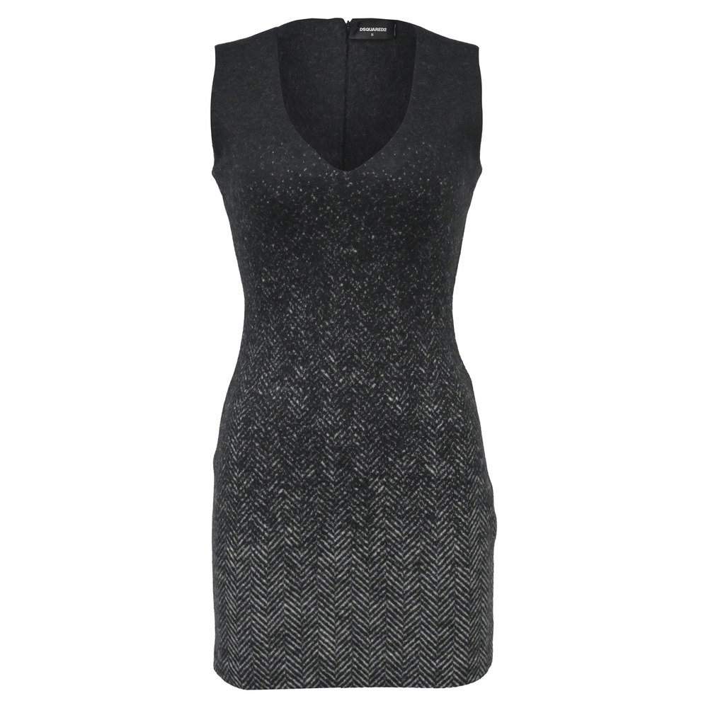 Dsquared2 V-Neck Mini Dress in Grey Virgin Wool