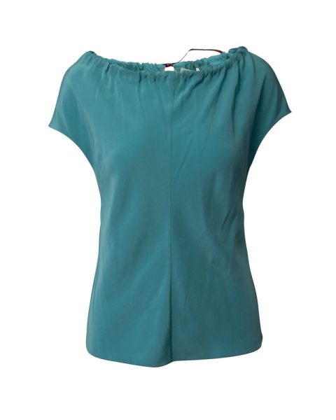 Diane Von Furstenberg Drawstring Neckline Blouse Top in Blue Silk