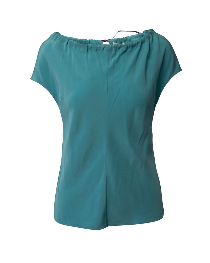 Diane Von Furstenberg Drawstring Neckline Blouse Top in Blue Silk