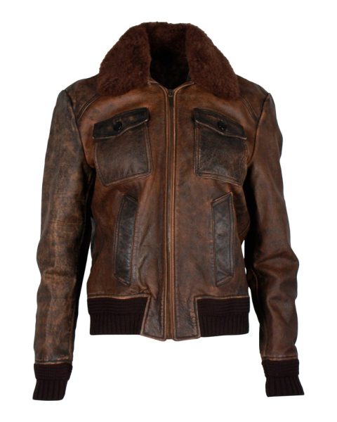 Saint Laurent Aviator Jacket Distressed with Shearling in Brown Leather 7748665966652