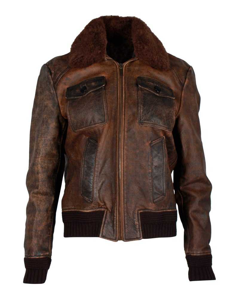 Saint Laurent Aviator Jacket Distressed with Shearling in Brown Leather 7748665966652