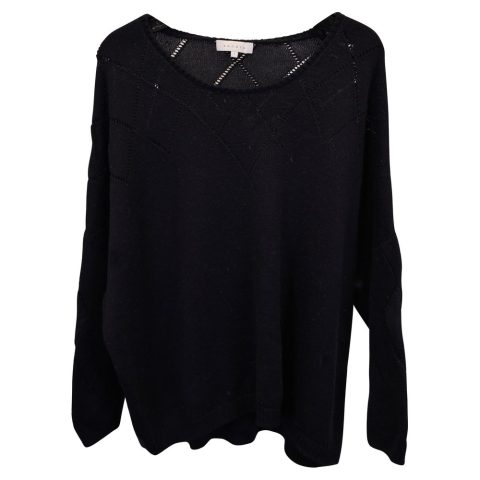 Sandro Paris Sweater with Open-Knit Details in Navy Blue Wool 7748666490940