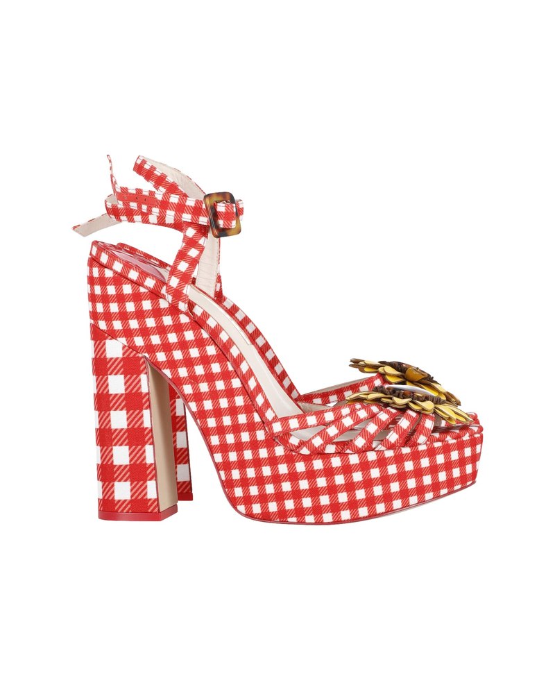 Sophia Webster Doris Leather-Trim Gingham Platform Sandals in Red Cotton 7748668915772