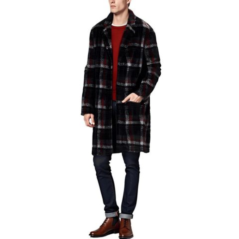 Plaid Faux Fur Long Coat