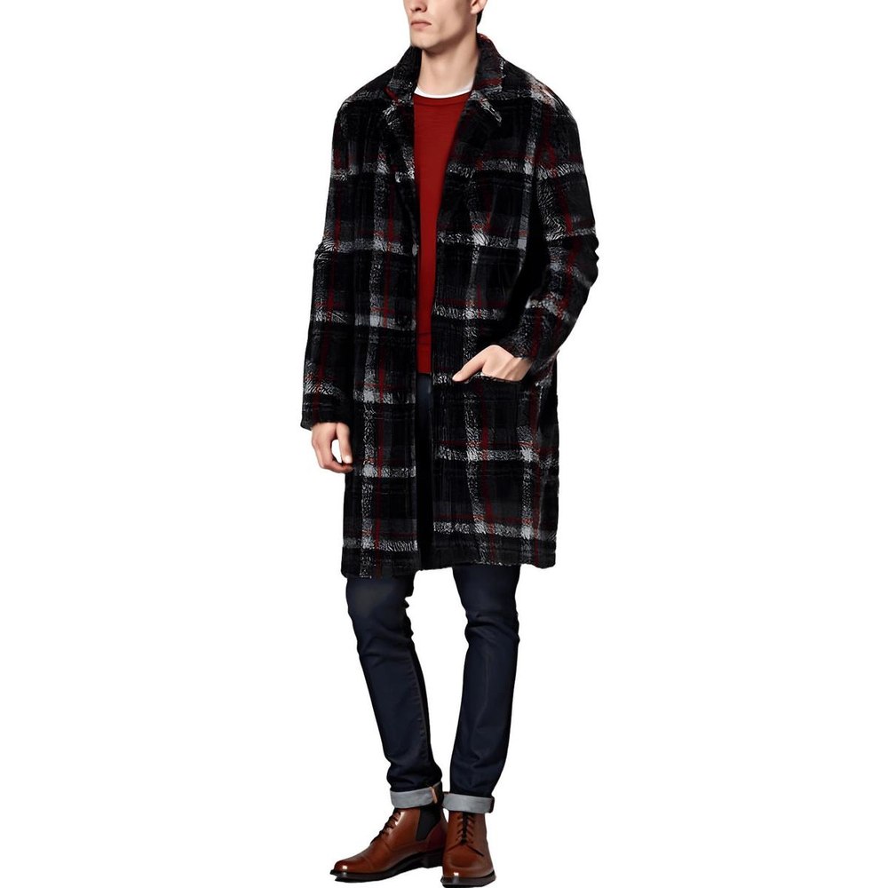 Plaid Faux Fur Long Coat
