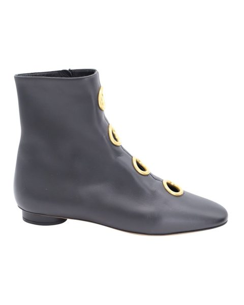Valentino Eyelet Embellished Boots in Black Leather 7748673765436