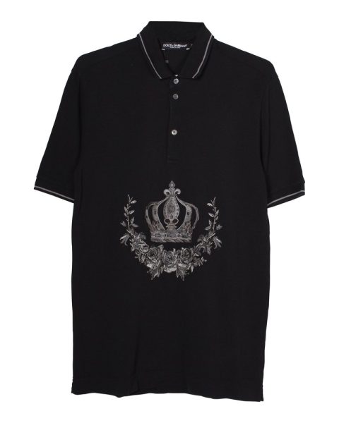 Dolce & Gabbana Pique Embroidered Crown Polo T-Shirt in Black Cotton 7748674289724