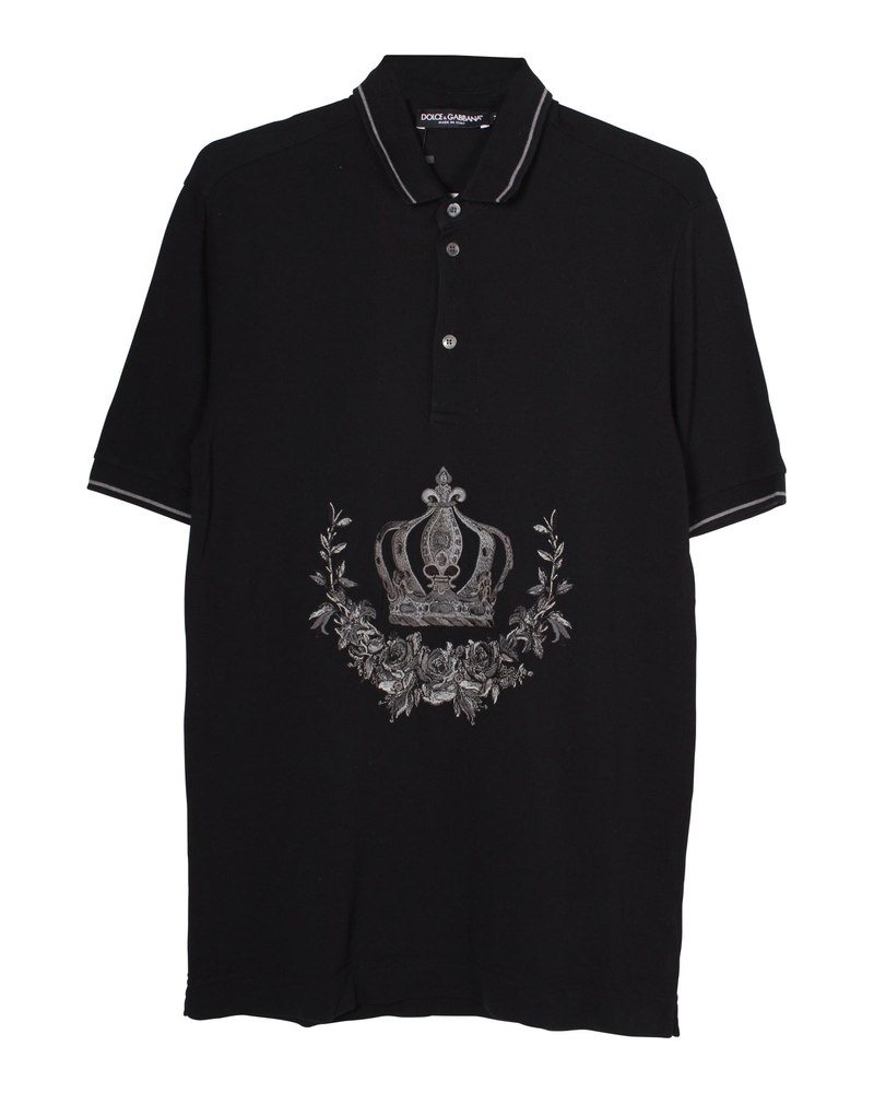 Dolce & Gabbana Pique Embroidered Crown Polo T-Shirt in Black Cotton 7748674289724