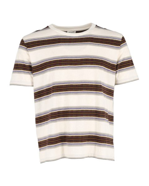 Saint Laurent Striped T-shirt in Brown Cotton 7748671569980