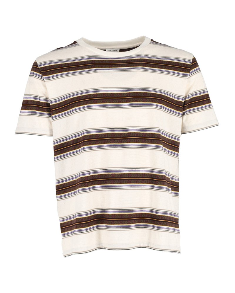 Saint Laurent Striped T-shirt in Brown Cotton 7748671569980