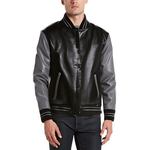 Contrast Trim Faux Leather Leather Jacket